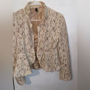 Poof Couture Women's Lace Jacket Beige Lined Blazer